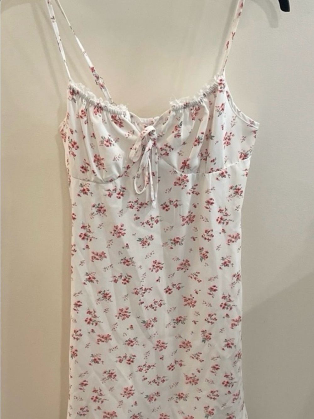 White Floral Print Mini Slip Dress With Tie Front Size S